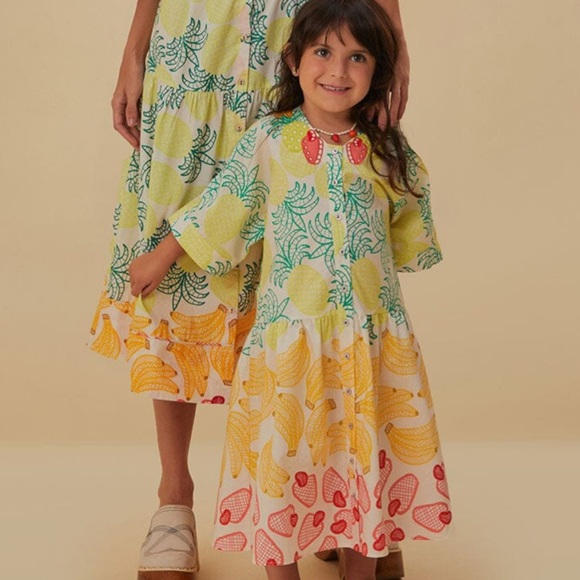 Farm RioOff-White Tropical Fruits Midi Dress - Girls 6